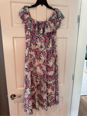 Betsey Johnson Pink & Green Floral Off-Shoulder Dress